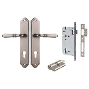 Sarlat Lever Shouldered Backplate Entrance Kit w High Security Lock Distressed Nickel