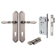 Sarlat Lever Shouldered Backplate Entrance Kit w High Security Lock Distressed Nickel