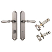 Sarlat Lever Shouldered Backplate Privacy Kit w Privacy Turn Distressed Nickel