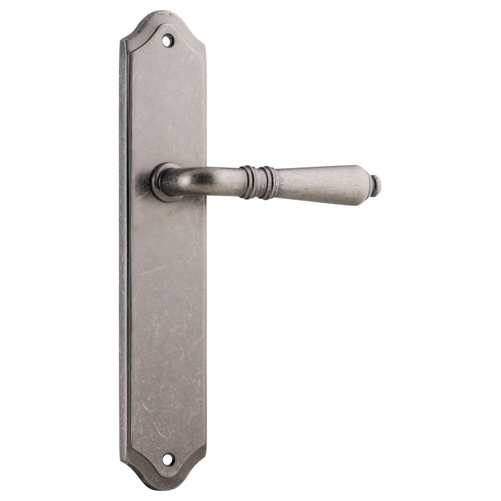 Sarlat Shouldered Lever Latch Set, Distressed Nickel