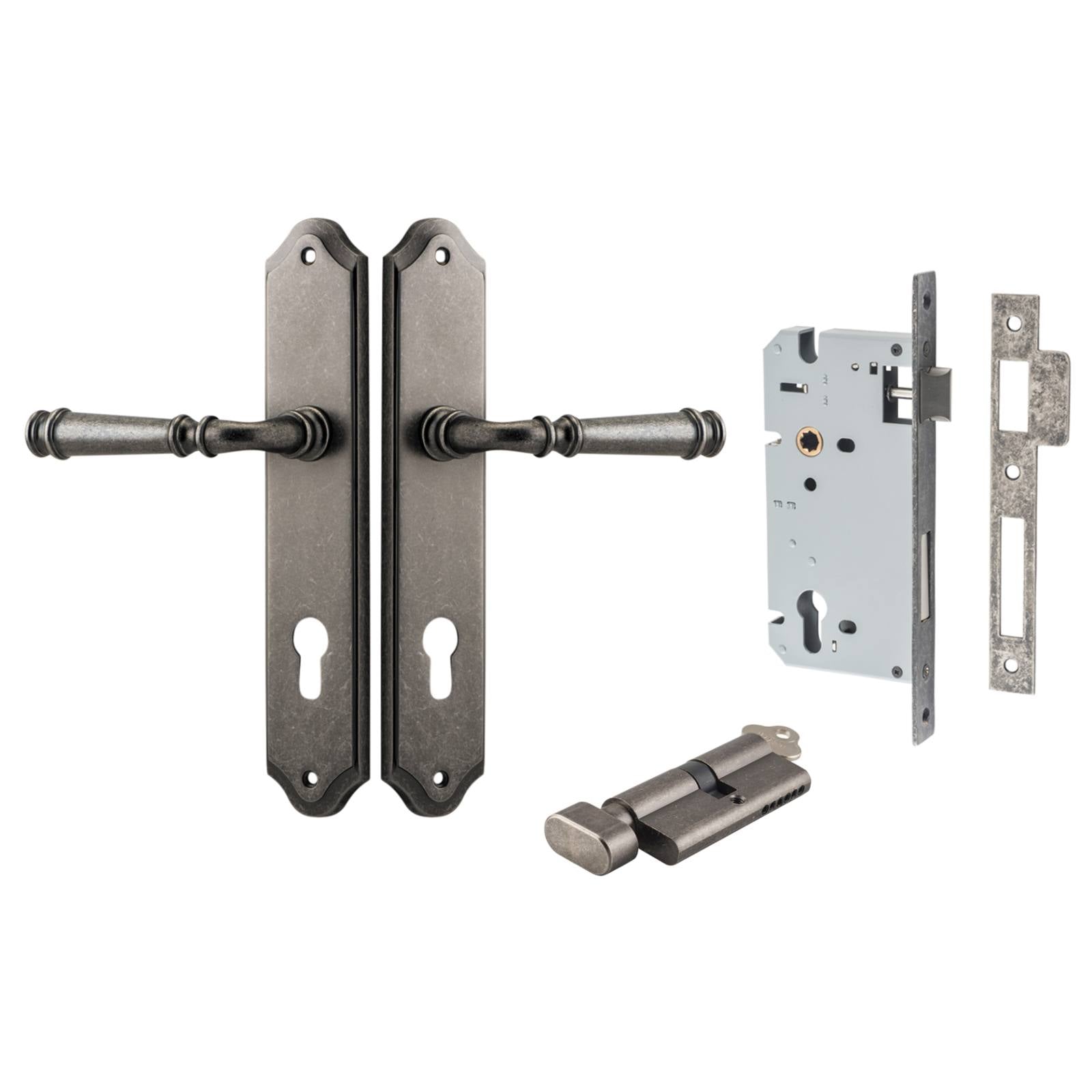 Verona Lever Shouldered Backplate Entrance Kit w High Security Lock Distressed Nickel