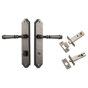 Verona Lever Shouldered Backplate Privacy Kit w Privacy Turn Distressed Nickel