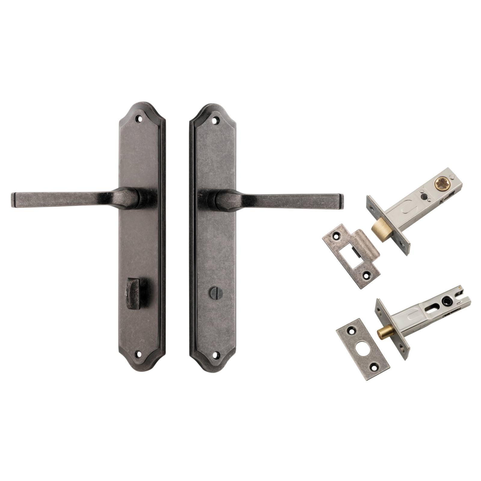 Annecy Lever Shouldered Backplate Privacy Kit w Privacy Turn Distressed Nickel
