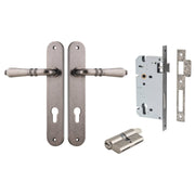 Sarlat Lever Oval Backplate Entrance Kit with High Security Lock Distressed Nickel