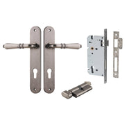 Sarlat Lever Oval Backplate Entrance Kit w High Security Lock Distressed Nickel