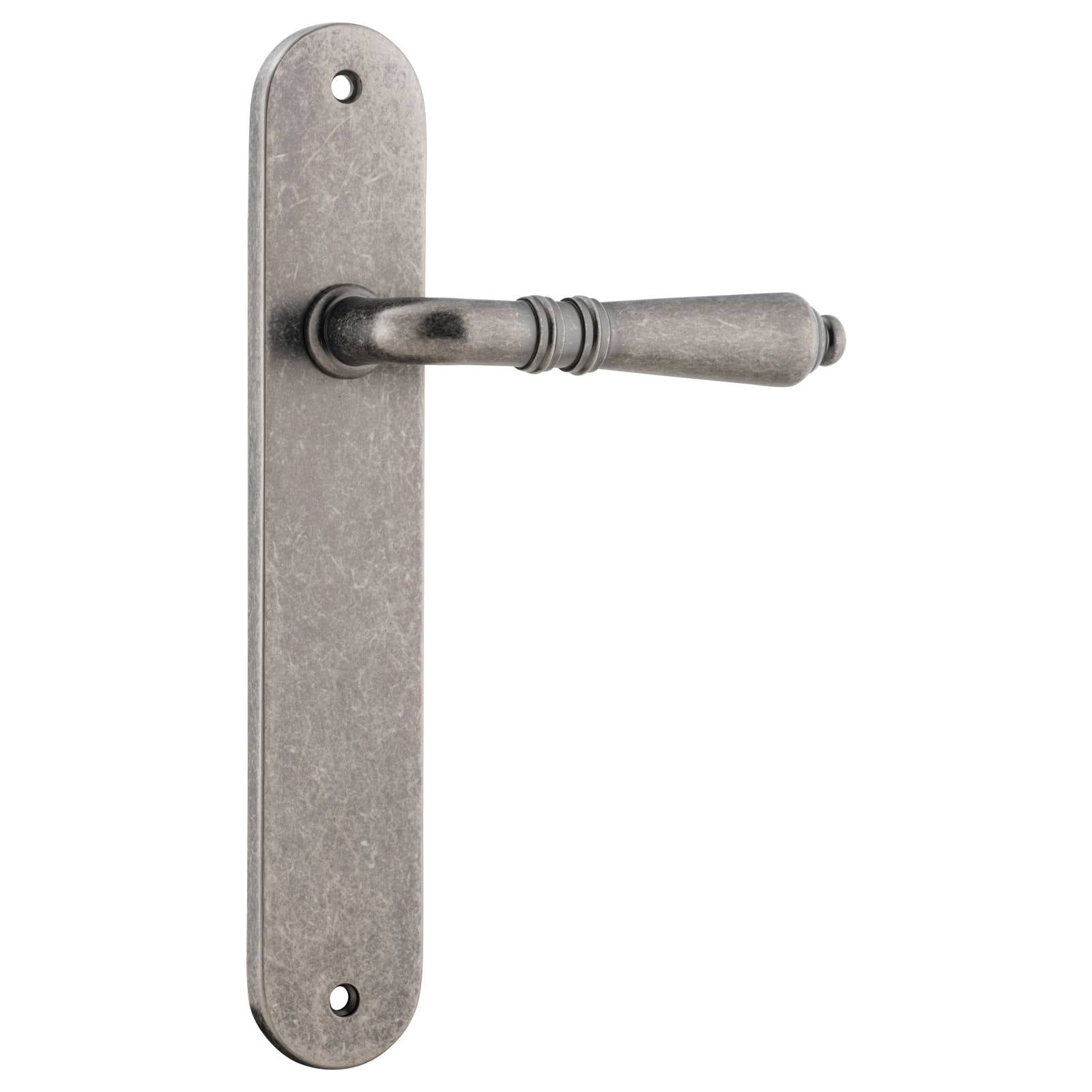 Sarlat Oval Lever Latch Set, Distressed Nickel