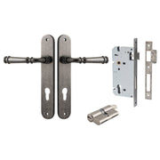 Verona Lever Oval Backplate Entrance Kit w High Security Lock Distressed Nickel