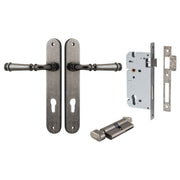Verona Lever Oval Backplate Entrance Kit w High Security Lock Distressed Nickel