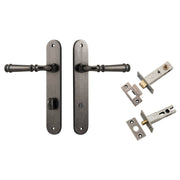 Verona Lever Oval Backplate Privacy Kit w Privacy Turn Distressed Nickel