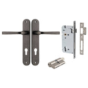 Annecy Lever Oval Backplate Entrance Kit w High Security Lock Distressed Nickel