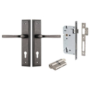 Annecy Lever Stepped Backplate Entrance Kit w High Security Lock Distressed Nickel