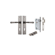 Verona Lever Chamfered Backplate Entrance Kit w High Security Lock Distressed Nickel