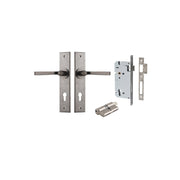 Annecy Lever Chamfered Backplate Entrance Kit w High Security Lock Distressed Nickel