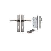 Annecy Lever Chamfered Backplate Entrance Kit w High Security Lock Distressed Nickel