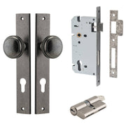 Paddington Knob Rectangular Backplate Entrance Kit w High Security Lock Distressed Nickel