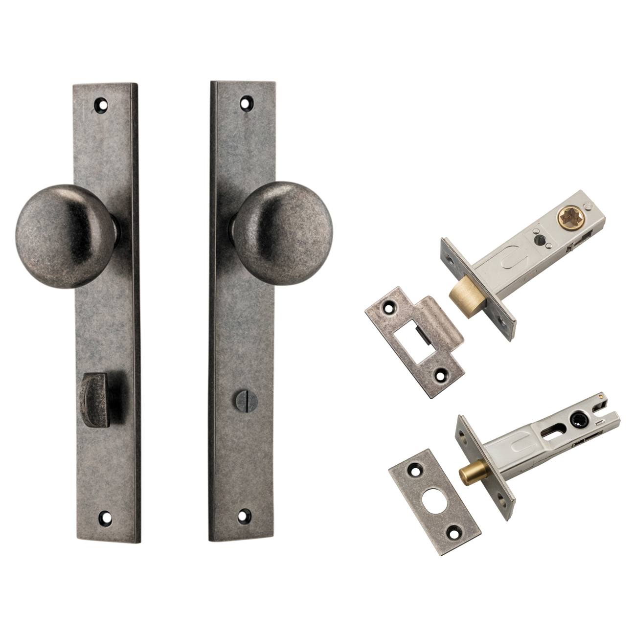 Cambridge Knob Rectangular Backplate Privacy Kit w Privacy Turn Distressed Nickel