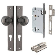 Guildford Knob Rectangular Backplate Entrance Kit w High Security Lock Distressed Nickel