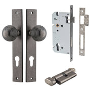 Guildford Knob Rectangular Backplate Entrance Kit w High Security Lock Distressed Nickel