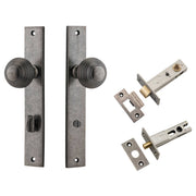 Guildford Knob Rectangular Backplate Privacy Kit w Privacy Turn Distressed Nickel