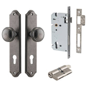 Paddington Knob Shouldered Backplate Entrance Kit w High Security Lock Distressed Nickel