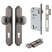 Paddington Knob Shouldered Backplate Entrance Kit w High Security Lock Distressed Nickel