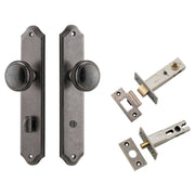 Paddington Knob Shouldered Backplate Privacy Kit w Privacy Turn Distressed Nickel