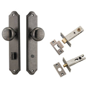 Cambridge Knob Shouldered Backplate Privacy Kit w Privacy Turn Distressed Nickel
