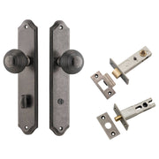 Guildford Knob Shouldered Backplate Privacy Kit w Privacy Turn Distressed Nickel