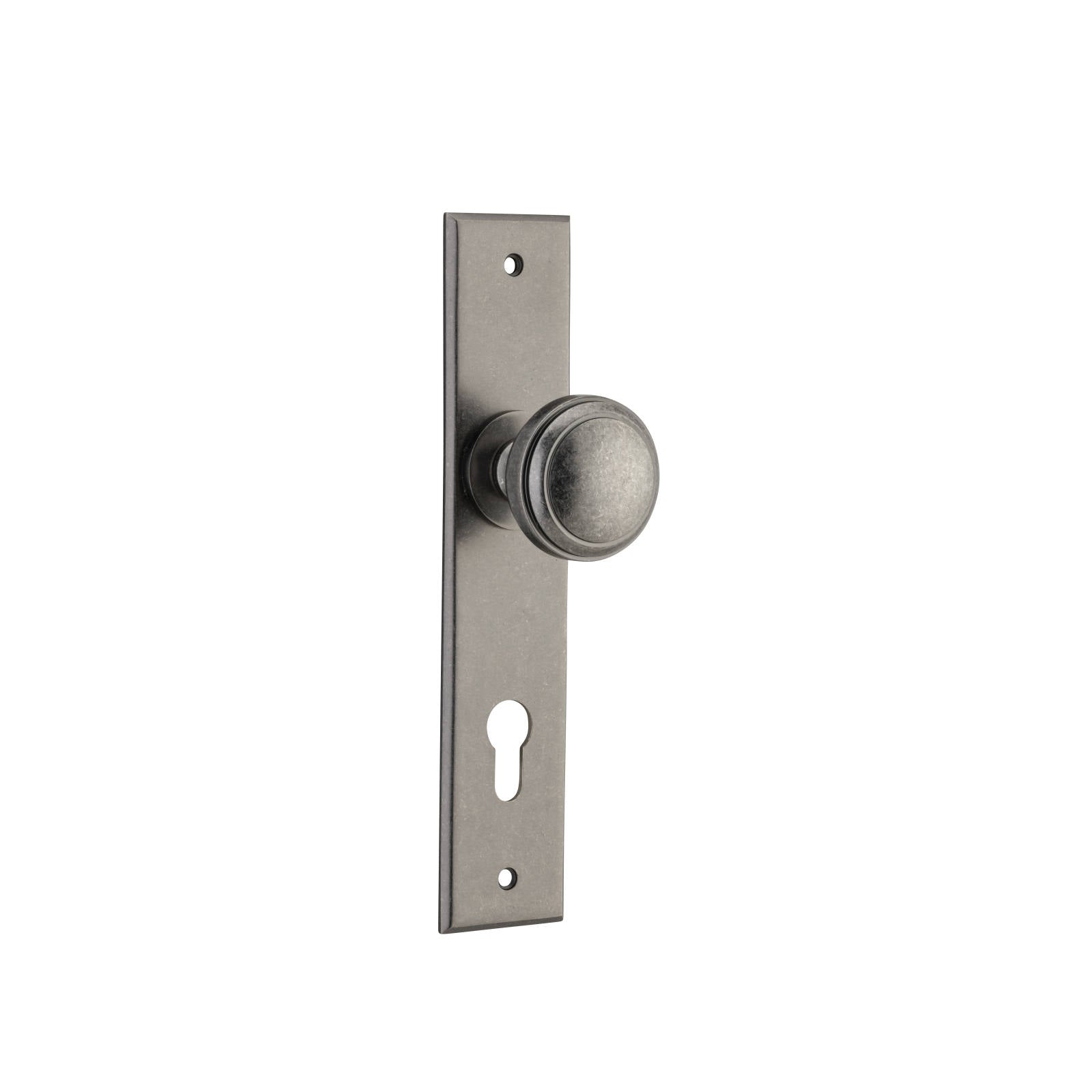 Paddington Knob Distressed Nickel Chamfered Backplate