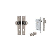 Paddington Knob Chamfered Backplate Entrance Kit w High Security Lock Distressed Nickel