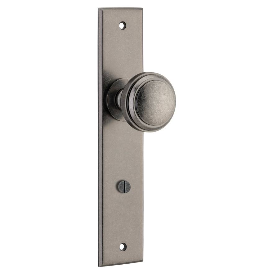 Paddington Knob Distressed Nickel Chamfered Backplate