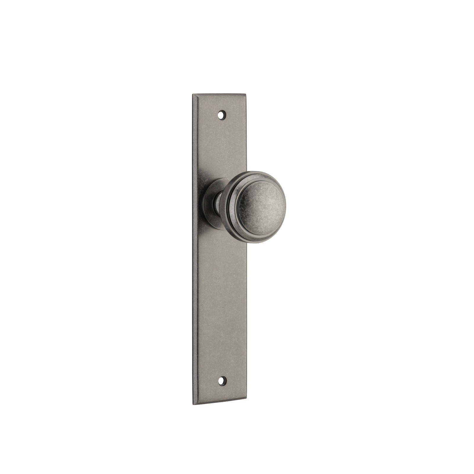 Paddington Knob Distressed Nickel Chamfered Backplate