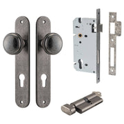 Paddington Knob Oval Backplate Entrance Kit w High Security Lock Distressed Nickel