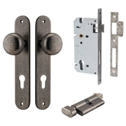 Cambridge Knob Oval Backplate Entrance Kit w High Security Lock Distressed Nickel