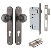 Guildford Knob Oval Backplate Entrance Kit w High Security Lock Distressed Nickel