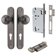 Guildford Knob Oval Backplate Entrance Kit w High Security Lock Distressed Nickel
