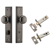 Cambridge Knob Stepped Backplate Privacy Kit w Privacy Turn Distressed Nickel