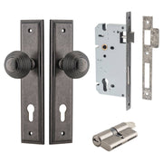 Guildford Knob Stepped Backplate Entrance Kit w High Security Lock Distressed Nickel
