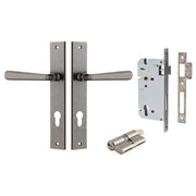 Copenhagen Lever Rectangular Backplate Entrance Kit w High Security Lock Distressed Nickel