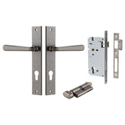 Copenhagen Lever Rectangular Backplate Entrance Kit w High Security Lock Distressed Nickel