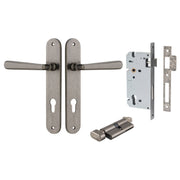 Copenhagen Lever Oval Backplate Entrance Kit w High Security Lock Distressed Nickel