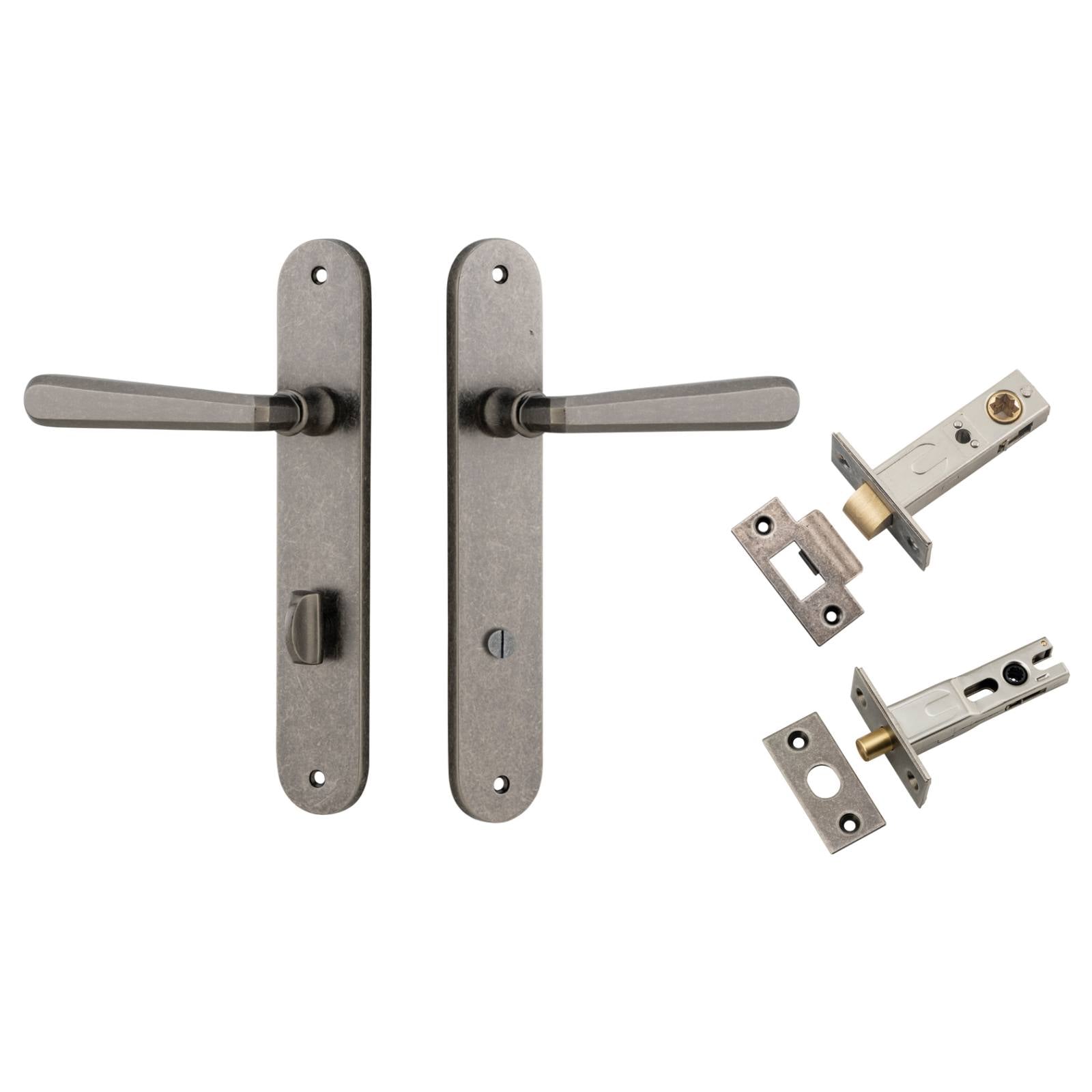 Copenhagen Lever Oval Backplate Privacy Kit w Privacy Turn Distressed Nickel