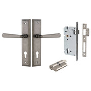 Copenhagen Lever Stepped Backplate Entrance Kit w High Security Lock Distressed Nickel