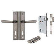 Copenhagen Lever Stepped Backplate Entrance Kit w High Security Lock Distressed Nickel