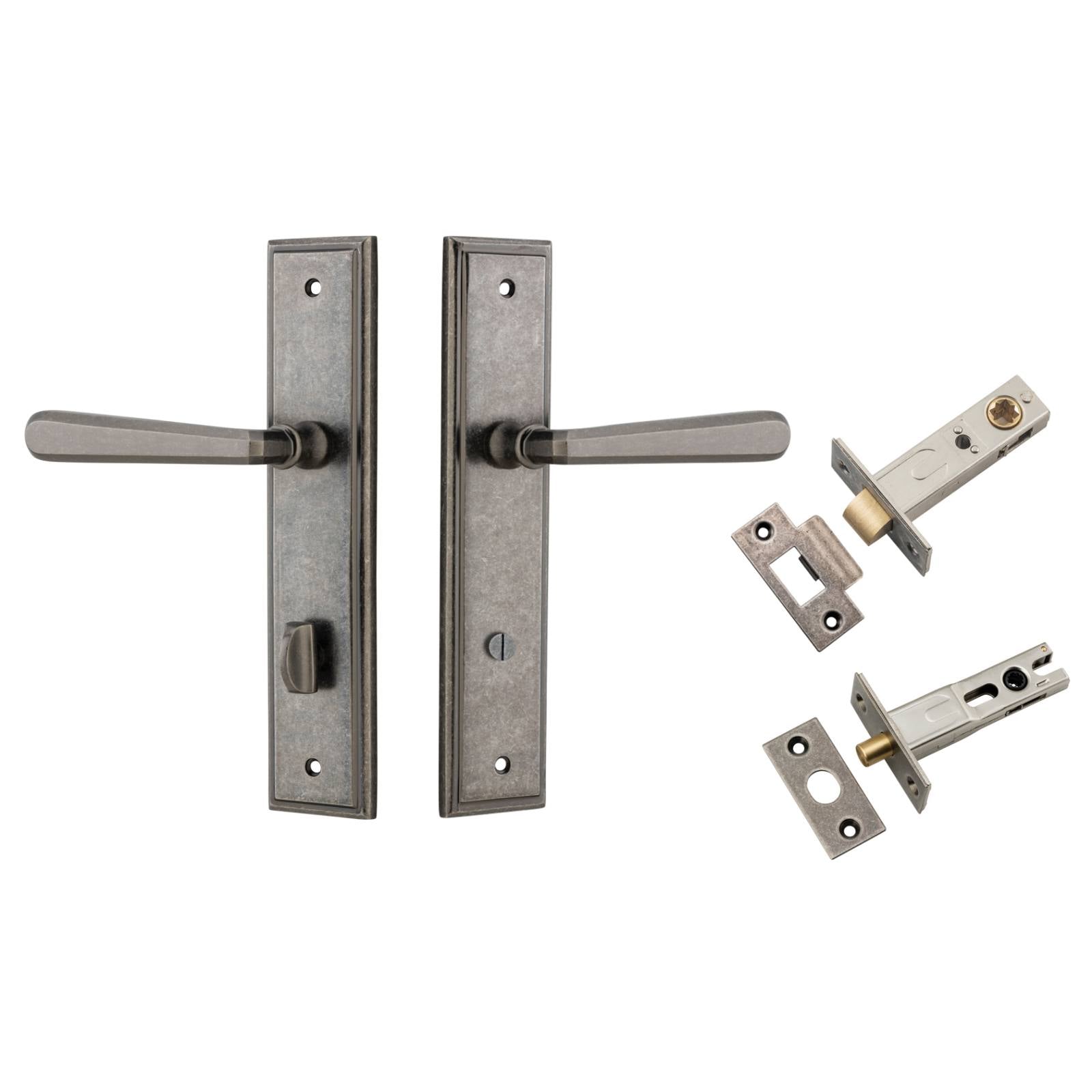 Copenhagen Lever Steppedd Backplate Privacy Kit w Privacy Turn Distressed Nickel