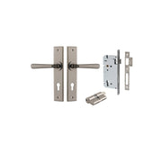 Copenhagen Lever Chamfered Backplate Entrance Kit w High Security Lock Distressed Nickel
