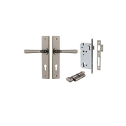 Copenhagen Lever Chamfered Backplate Entrance Kit w High Security Lock Distressed Nickel
