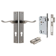 Stirling Lever Rectangular Backplate Entrance Kit w High Security Lock Distressed Nickel