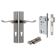 Stirling Lever Rectangular Backplate Entrance Kit w High Security Lock Distressed Nickel