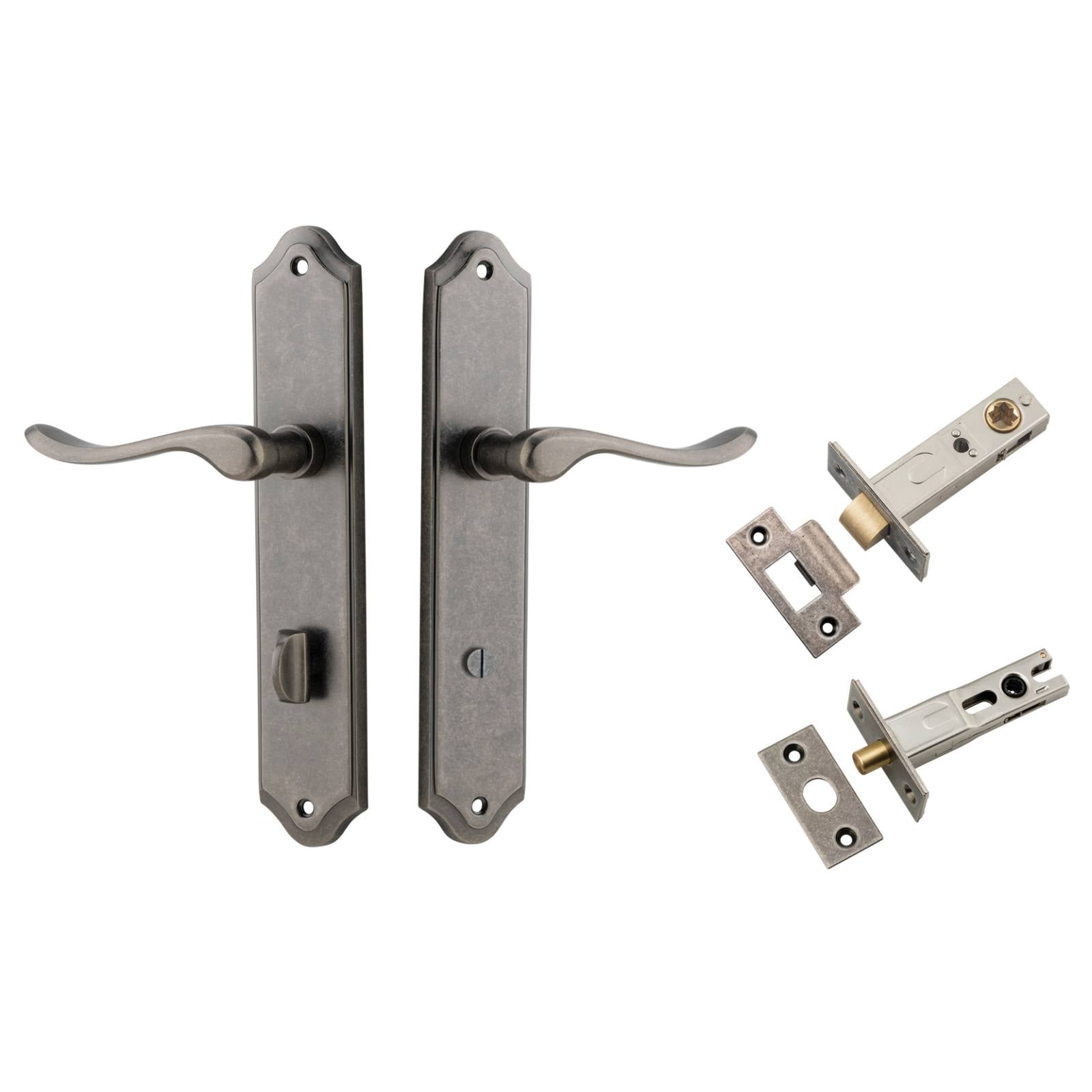 Stirling Lever Shouldered Backplate Privacy Kit w Privacy Turn Distressed Nickel